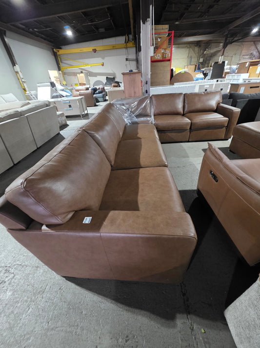 Radley 5-Pc. Leather Square Corner L Shape Modular Sectional (Light Tan)