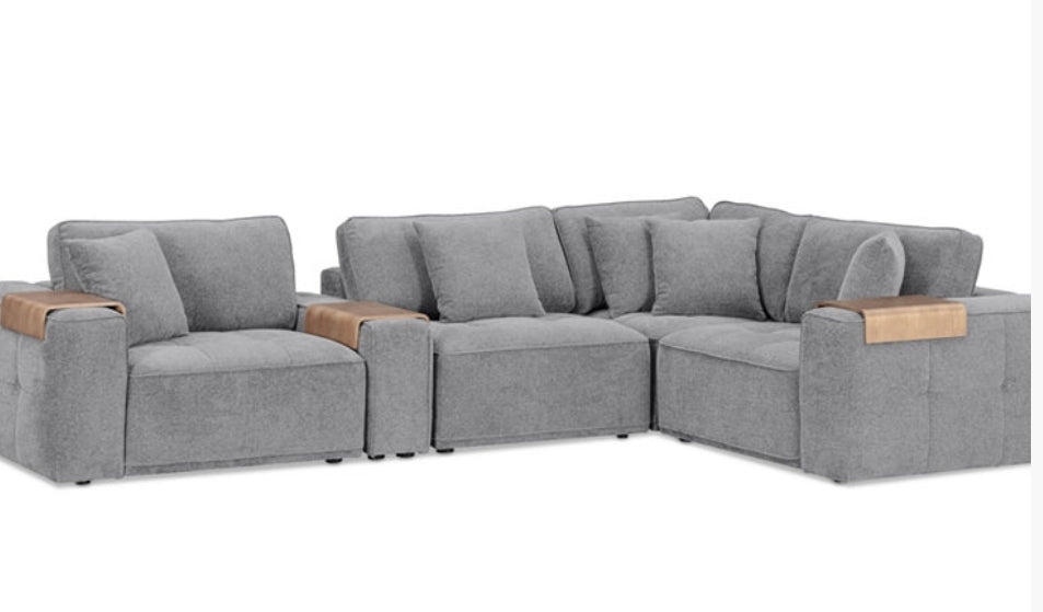 Nycolle 5-Pc. Modular Fabric L-Shape Sectional with 1 Console (Mineral)