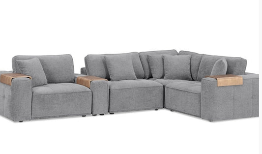 Nycolle 5-Pc. Modular Fabric L-Shape Sectional with 1 Console (Mineral)