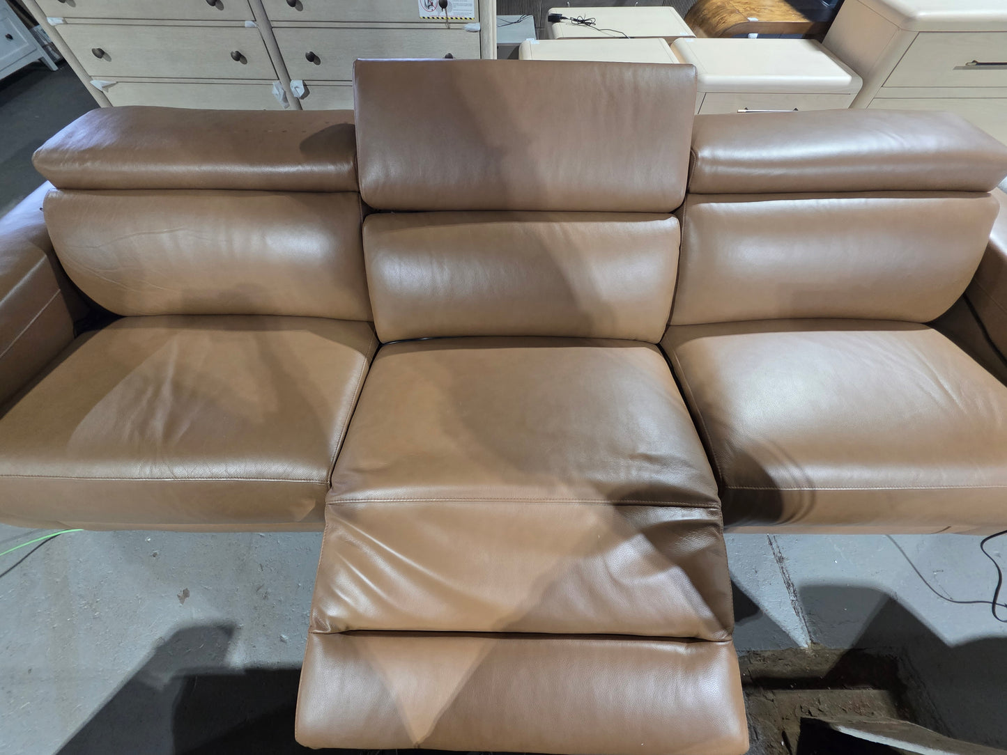 Nevio 116" 3-pc Leather Sectional Sofa, 3 Power Recliners and Articulating Headrests
