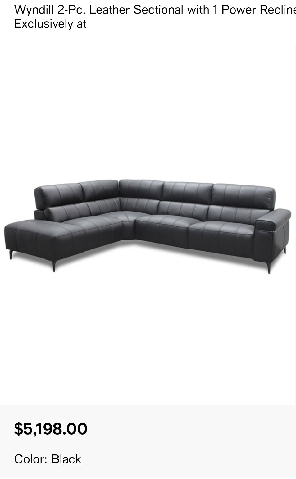 Wyndill 2-Pc. Leather Sectional with 2 Power Recliners (Black)