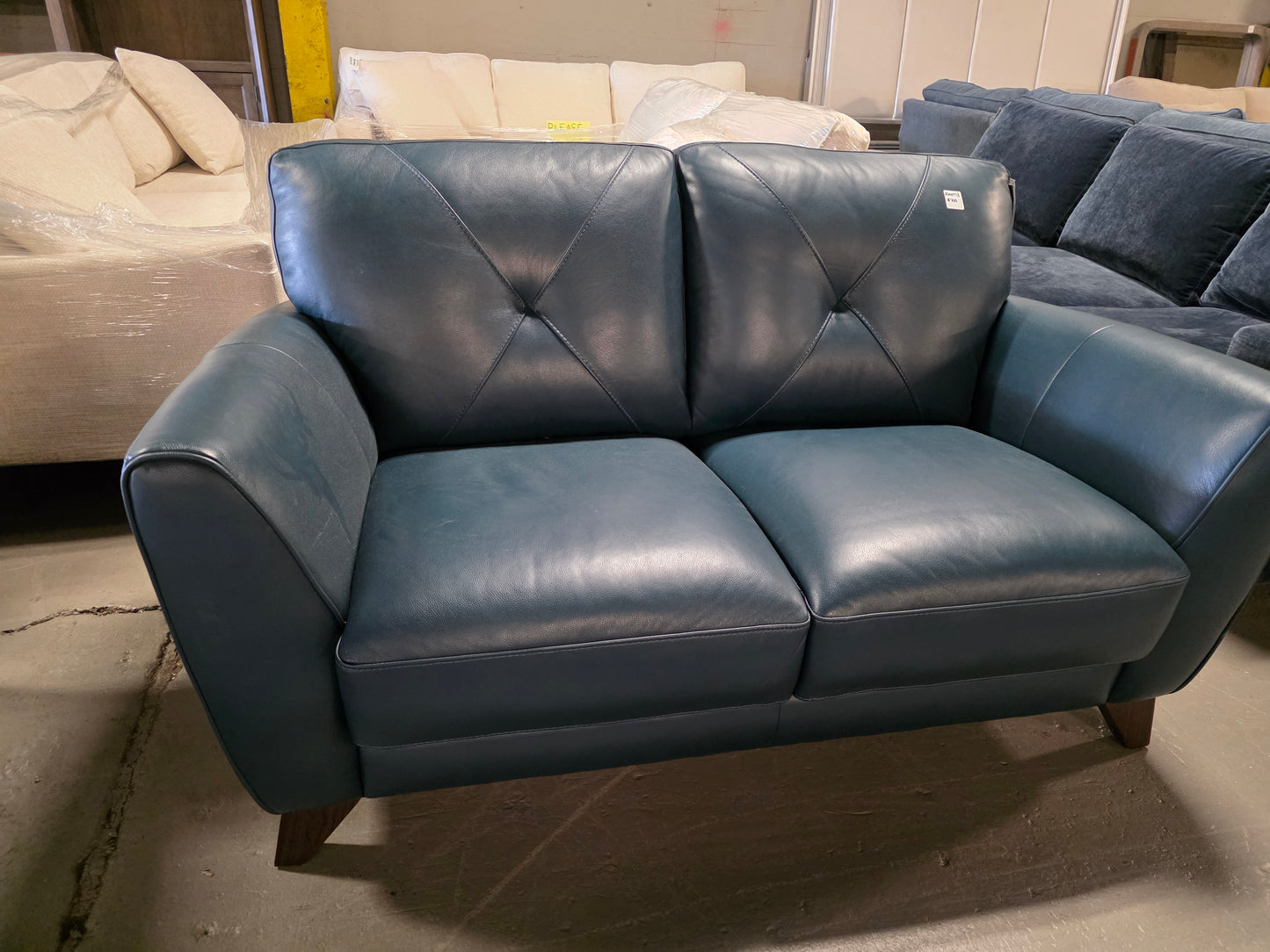 Myia 62" Leather Loveseat (Peacock Blue)