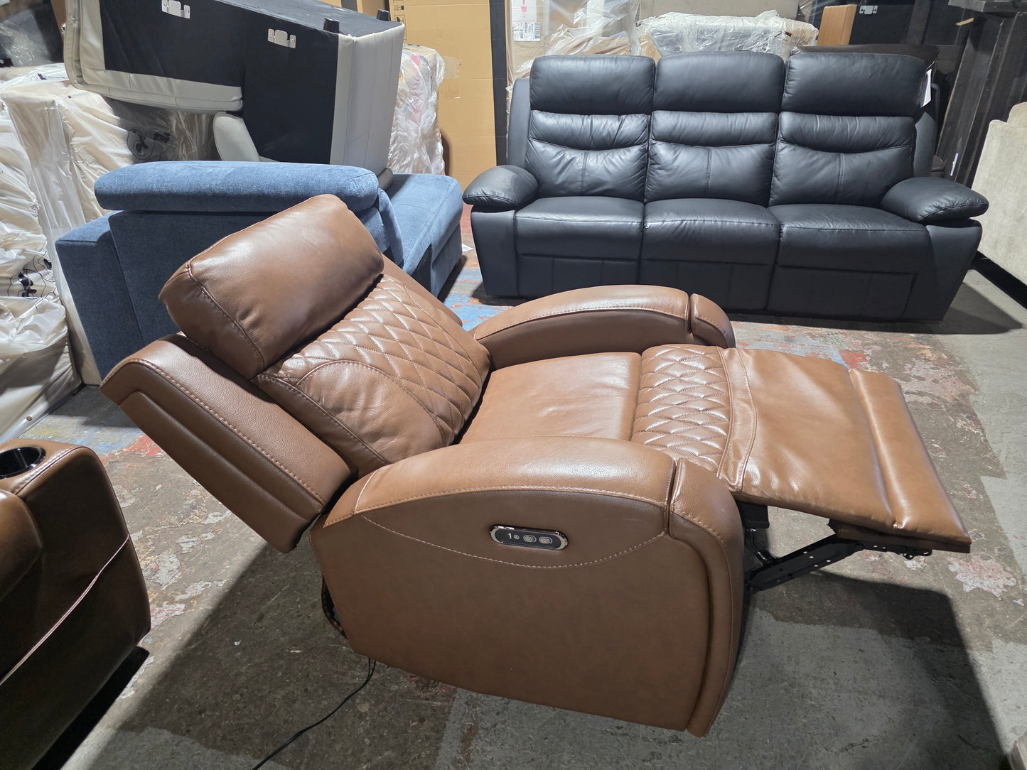 Niccy Leather 41.75" Power Motion Lay Flat Recliner (Brown)
