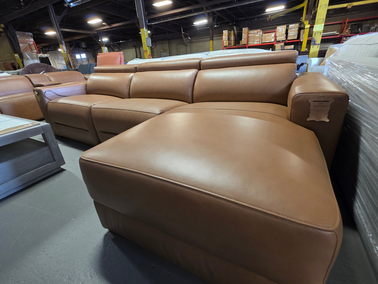 Nevio 115" 3-Pc. Leather Sectional with 1 power recliner (Butternut)