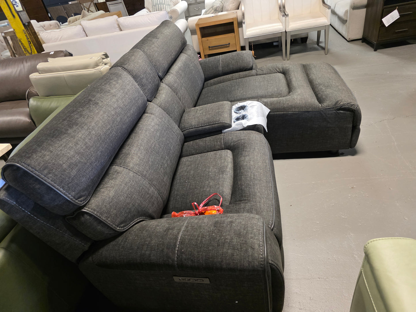 Hutchenson 3-Pc. Fabric Power Recliner Sofa w/Chaise (Moss)