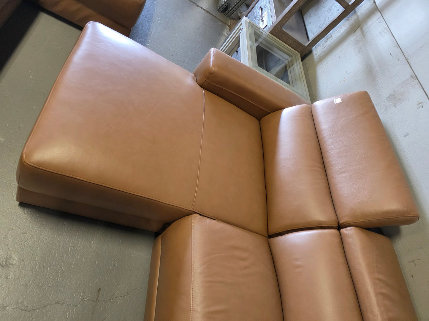 Nevio 2-Pc. Leather Sectional with Chaise & 1 Power Recliner (Butternut)