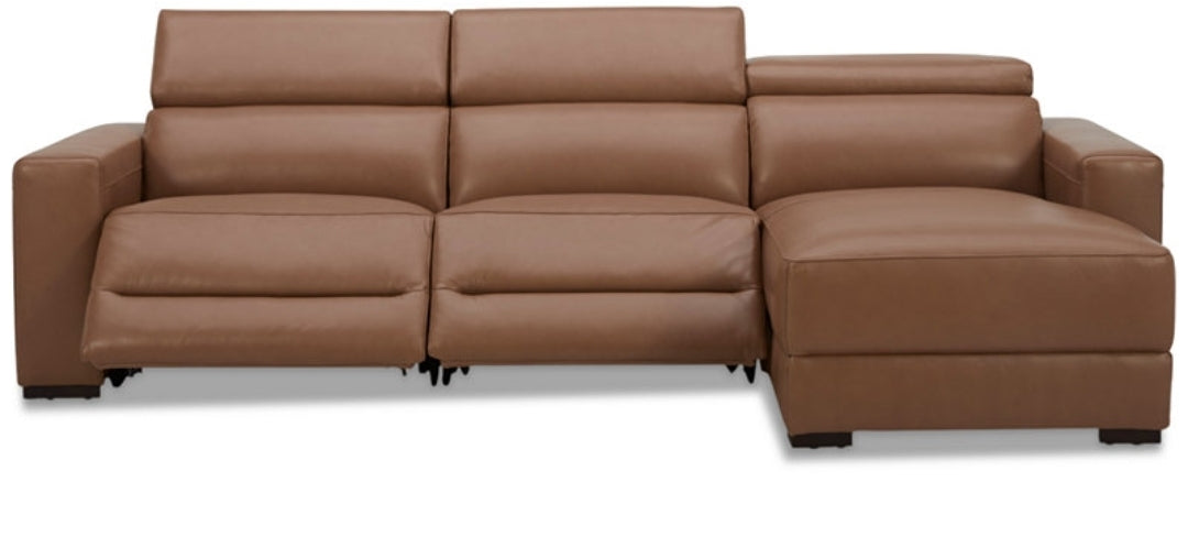 Nevio 115" 3-Pc. Leather Sectional with 1 power recliner (Butternut)