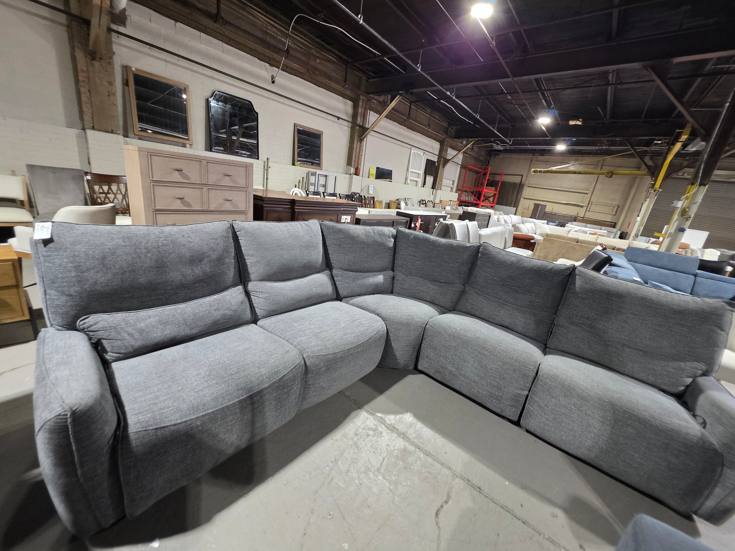 Olper 5-Pc. Fabric Zero Wall Sectional Sofa with Two Power Motion Pieces (Slate)