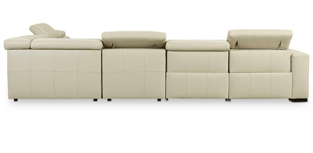 Nevio 6-pc Leather "L" Shaped Sectional Sofa with 3 Power Recliners and Articulating Headrests (Argento Stone)