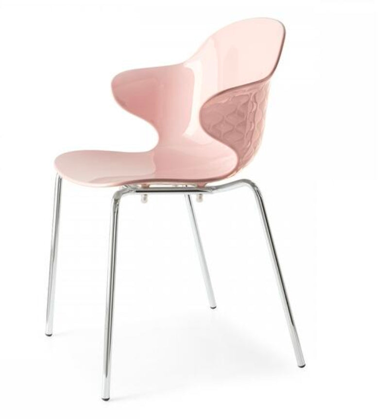 Calligaris Saint Tropez-Stackable chair with plastic shell and metal base (Pink)