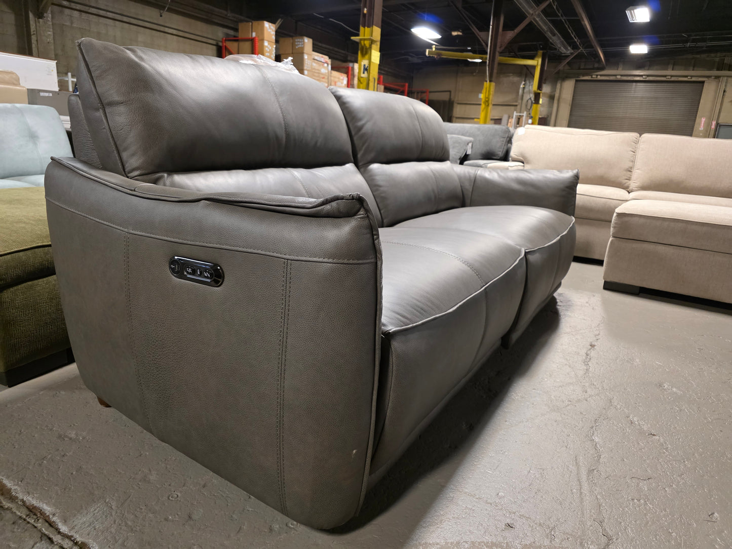 Polner 91" Leather Power Motion Sofa (Charcoal)