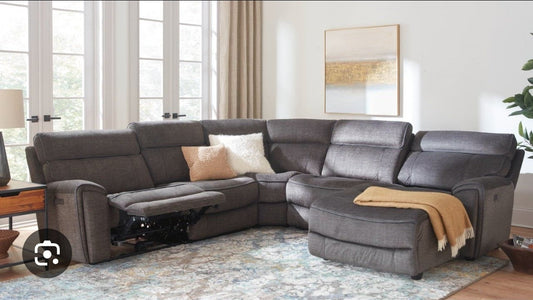 Hutchenson 5-Pc. Fabric Chaise Sectional with 2 Power Recliners (Moss)
