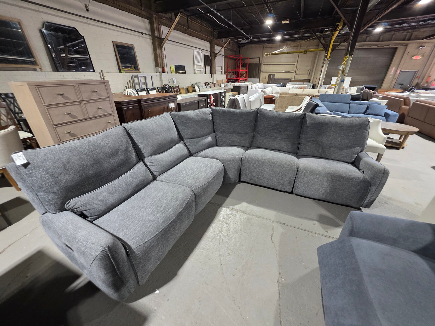 Olper 5-Pc. Fabric Zero Wall Sectional Sofa with Two Power Motion Pieces (Slate)