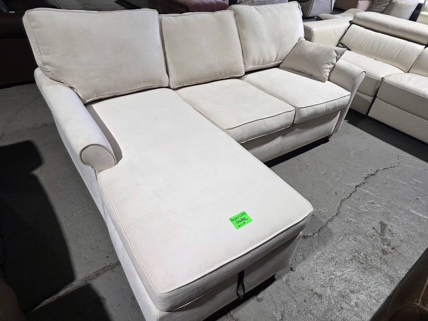 Lidia 82" Fabric 2-Pc. Reversible Chaise Sectional Sofa w/ Storage Ottoman-Gypsy Creme