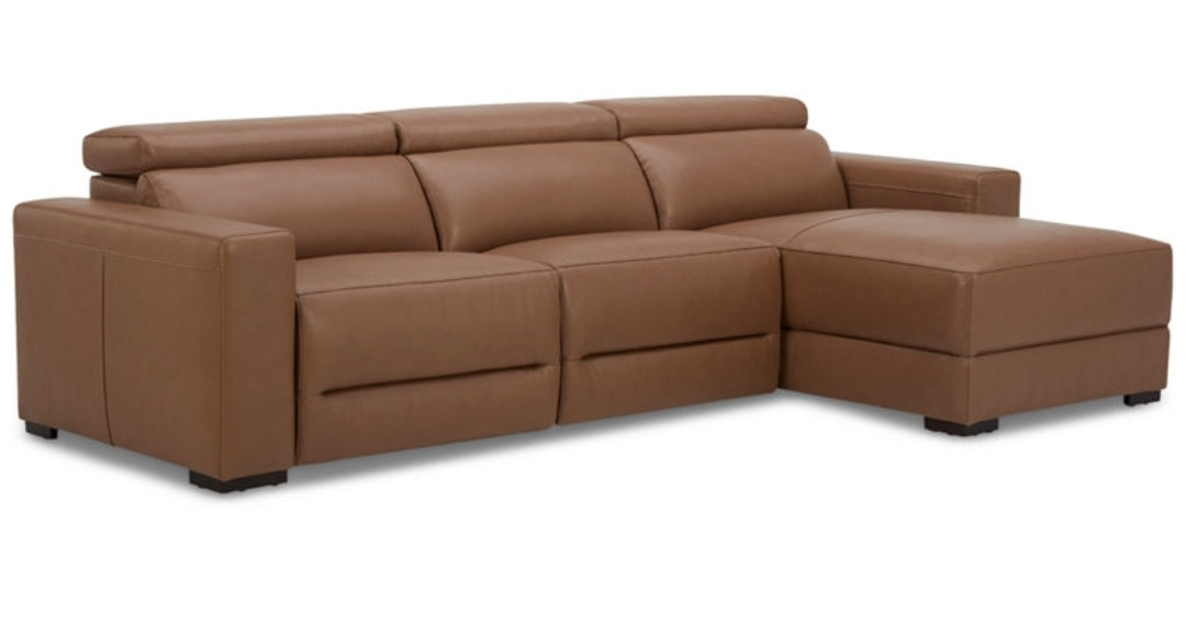 Nevio 115" 3-Pc. Leather Sectional with 1 power recliner (Butternut)