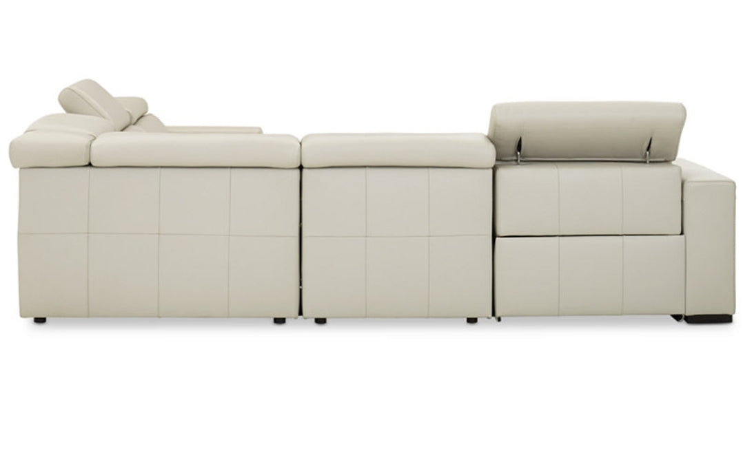 Nevio Leather Power Reclining Sectional Sofa with Articulating Headrests (Argento Stone Ivory)