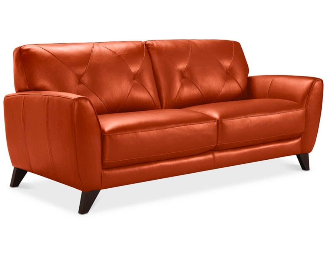 Myia 82" Tufted Back Leather Sofa (Terracotta Orange)