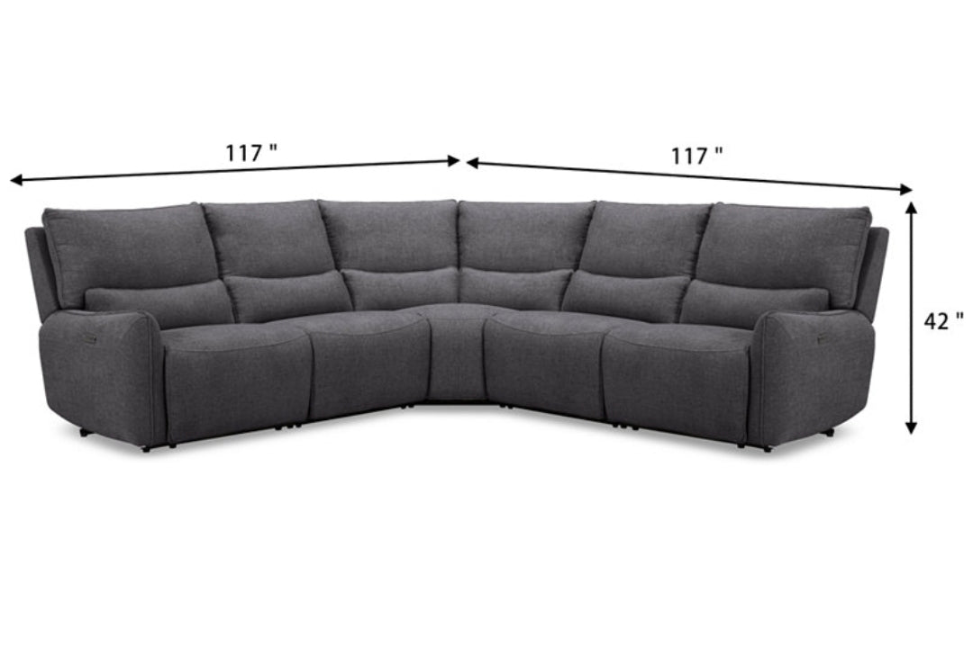 Olper 5-Pc. Fabric Zero Wall Sectional Sofa with Two Power Motion Pieces (Slate)