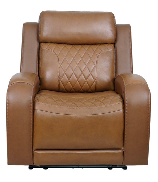 Niccy Leather 41.75" Power Motion Lay Flat Recliner (Brown)