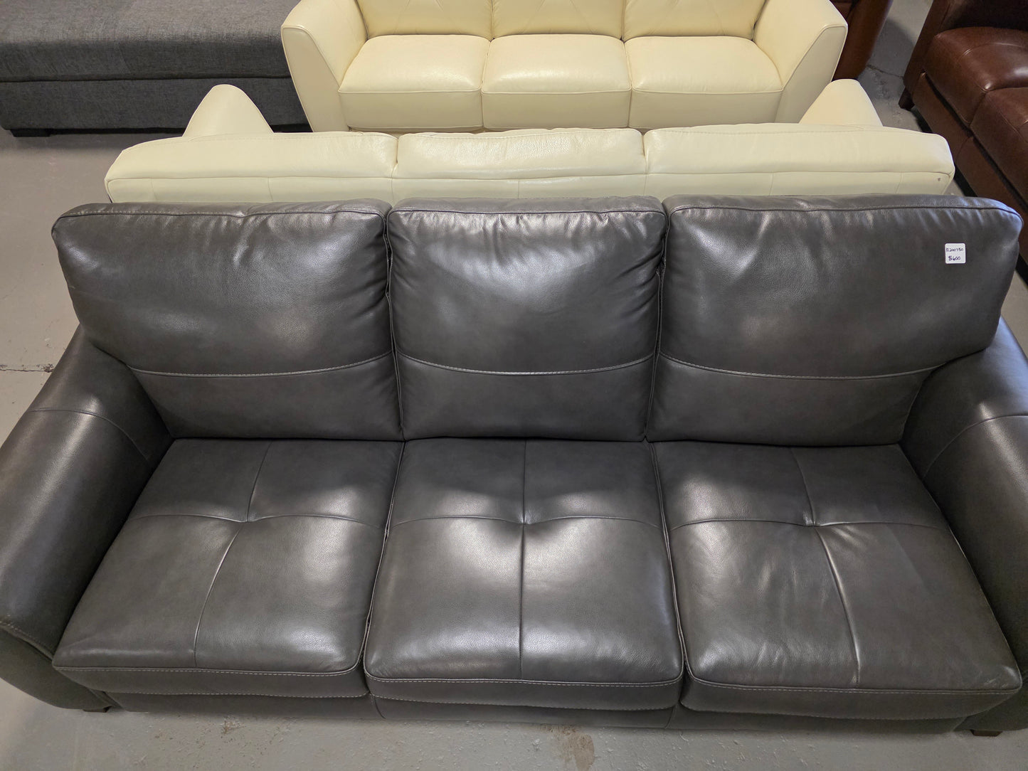 Brayna 88" Classic Leather Sofa (Charcoal)