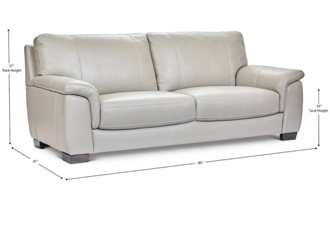 Cobbie Leather 89" Sofa (Feather Grey)