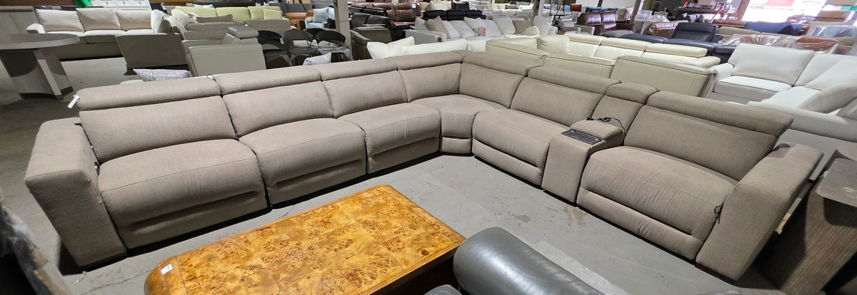 Nevio 6-Pc. Fabric Power Headrest Sectional with Console and 3 Power Motion Chairs (Brown)