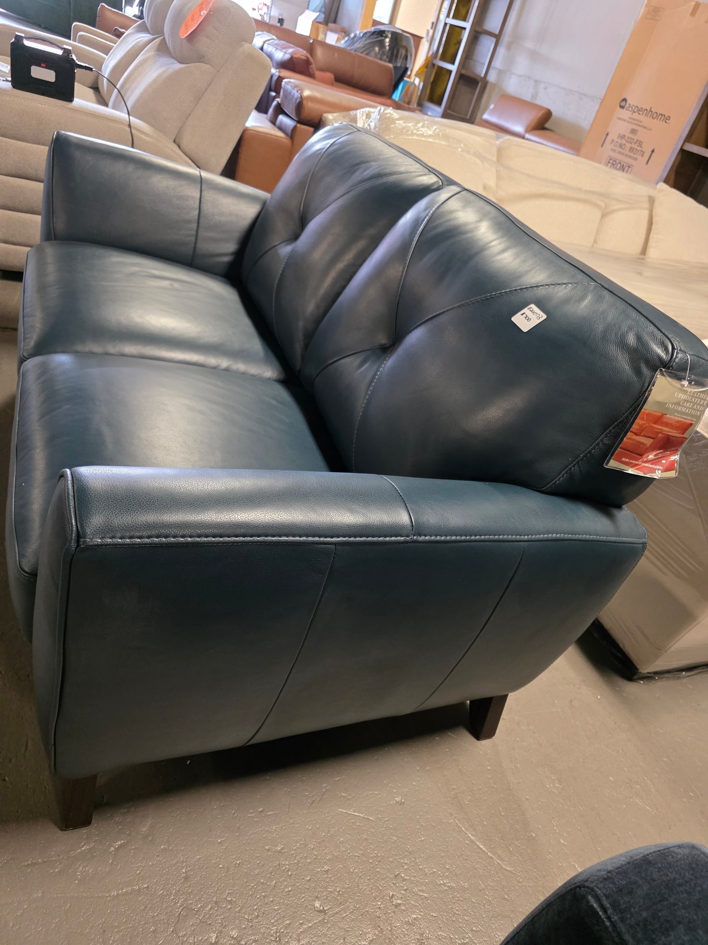 Myia 62" Leather Loveseat (Peacock Blue)