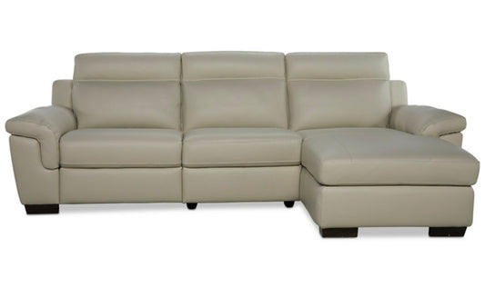 Julius I1 3-Pc. Leather Chaise Sectional with 1 Power Recliner (Sea Shell)