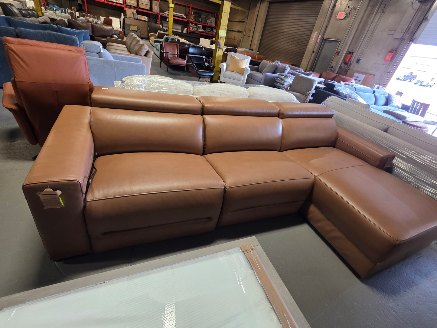 Nevio 115" 3-Pc. Leather Sectional with 1 power recliner (Butternut)