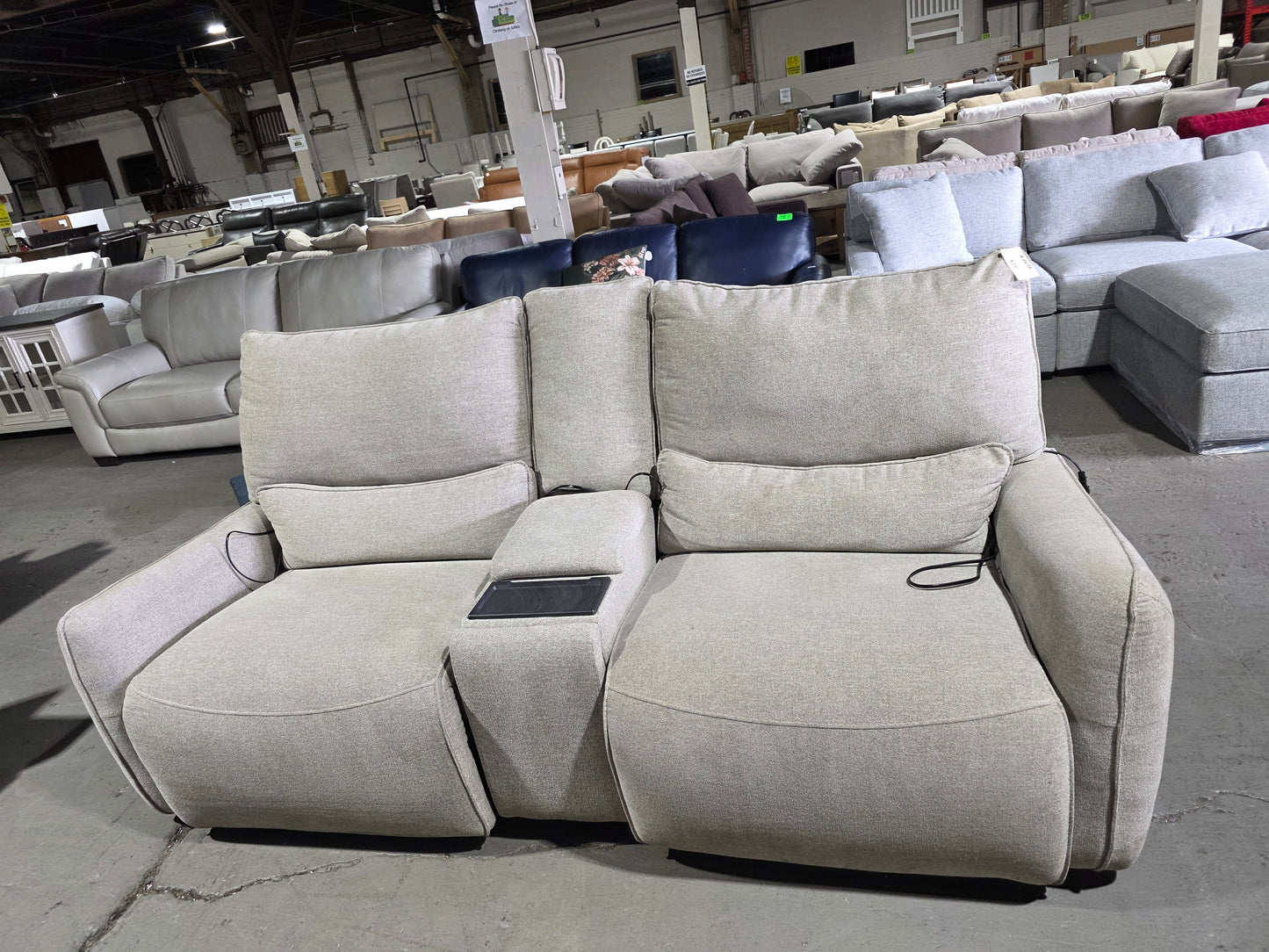 Olper 2-Pc. Fabric Zero Wall Sectional Power Motion Sofa w/ console