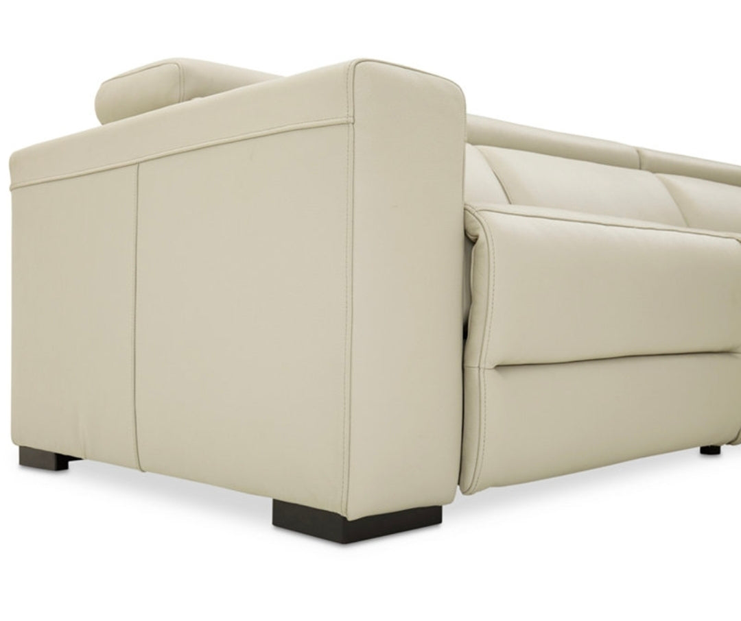 Nevio 6-pc Leather "L" Shaped Sectional Sofa with 3 Power Recliners and Articulating Headrests (Argento Stone)