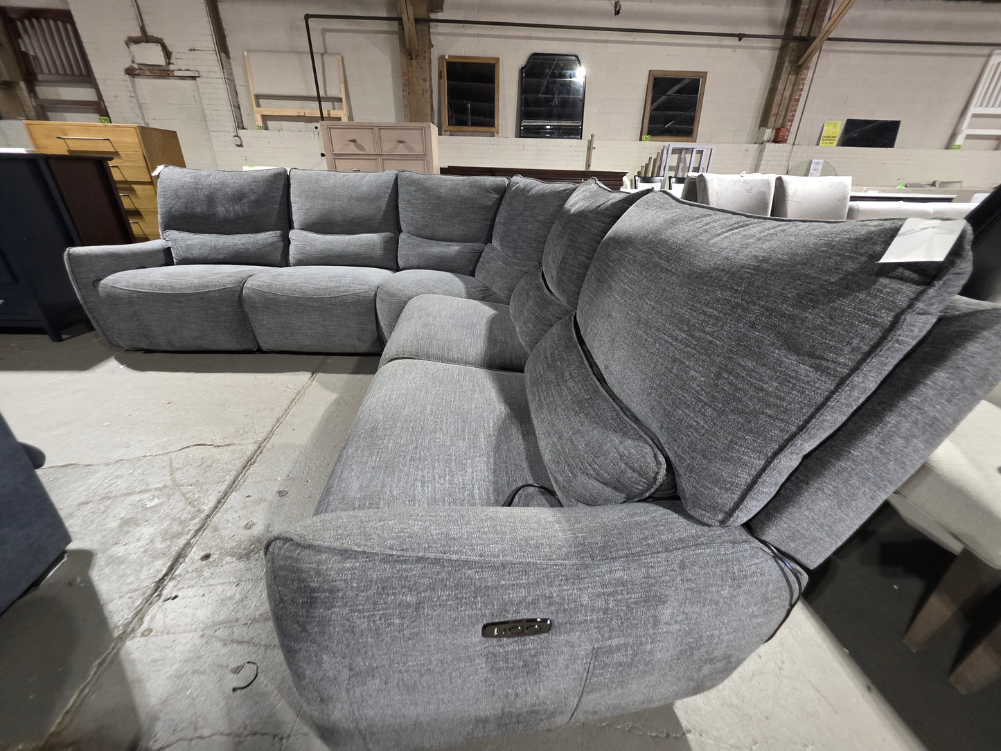Olper 5-Pc. Fabric Zero Wall Sectional Sofa with Two Power Motion Pieces (Slate)