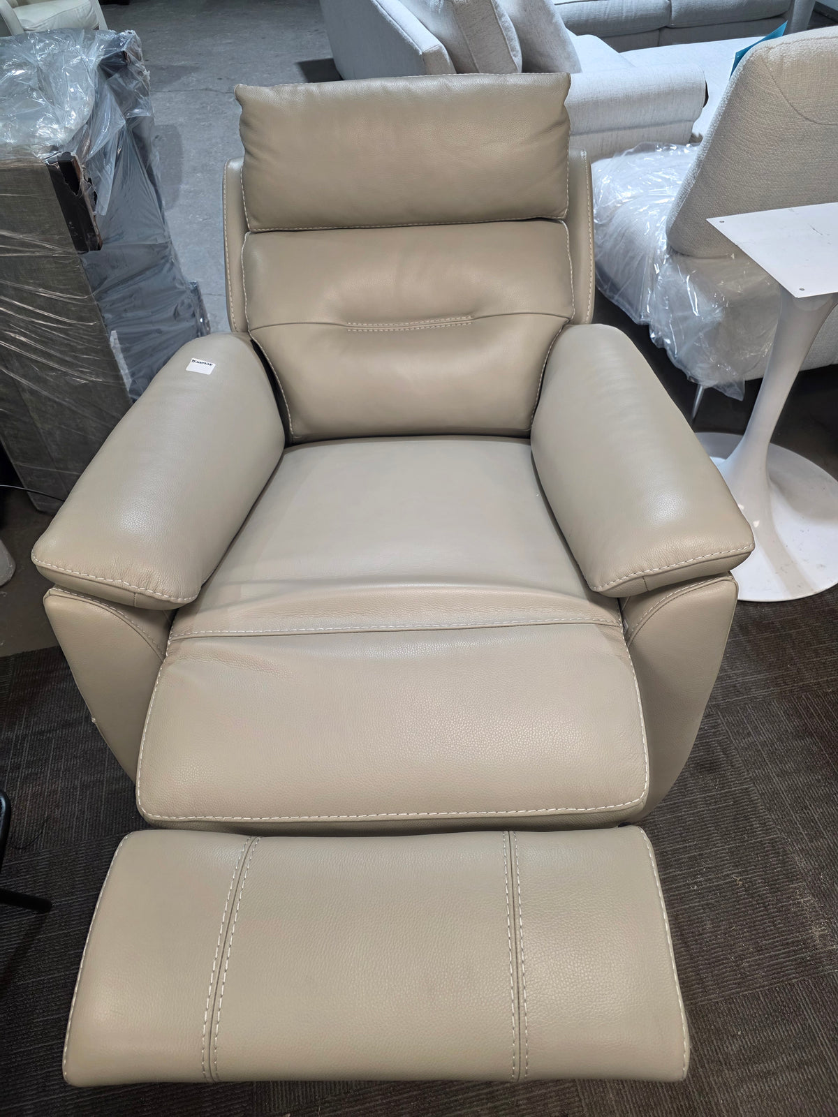 Ossorio Leather Power Swivel Glide Recliner (Silver Grey)