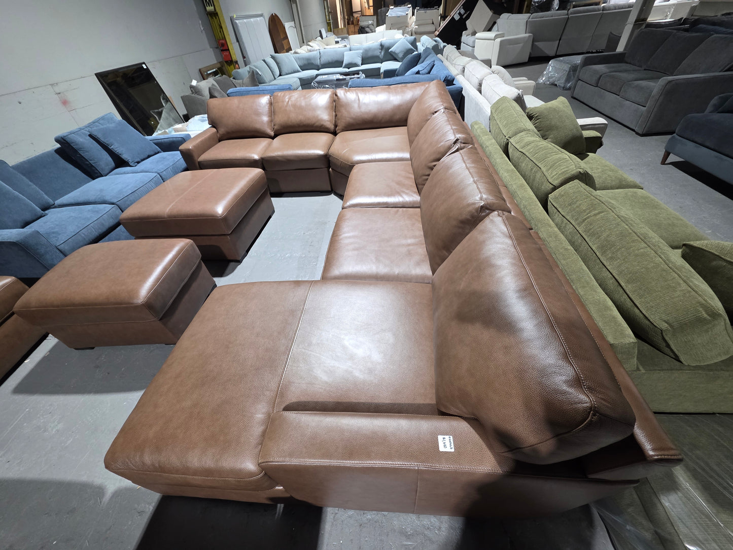 Radley 148" 5-Pc. Leather Wedge Modular Chaise Sectional (Light Tan)