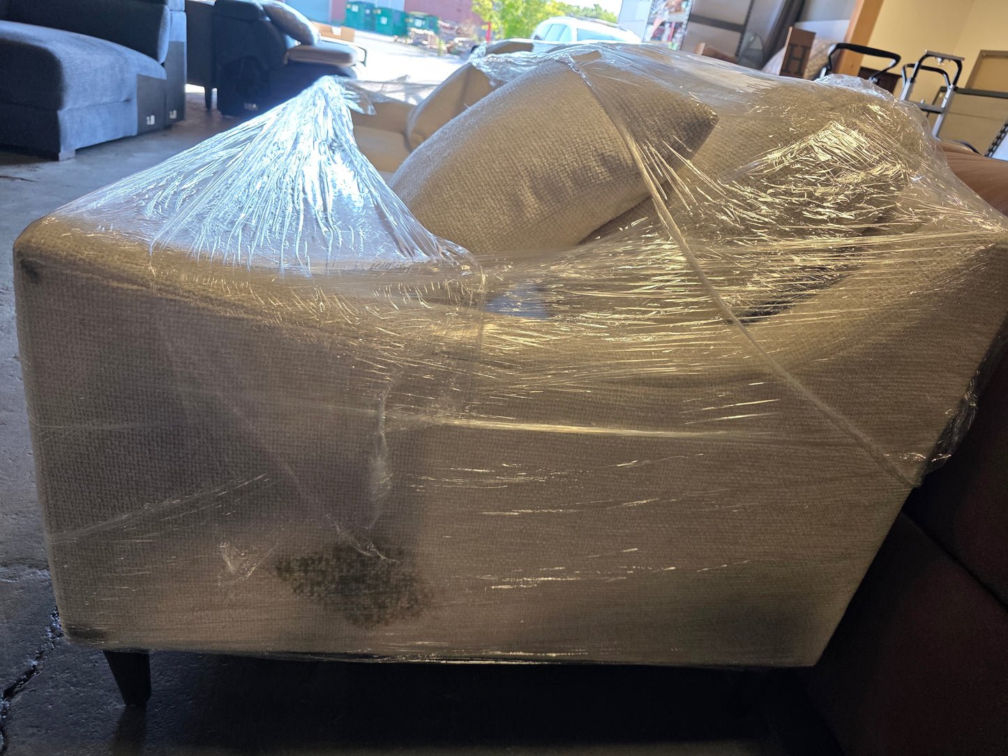 White Fabric Wing Arm Sofa