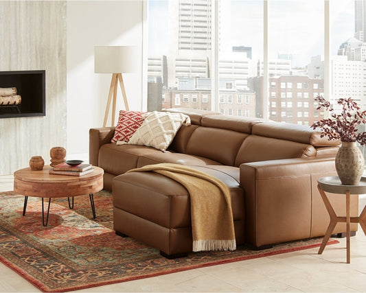Nevio 115" 3-Pc. Leather Sectional with 1 power recliner (Butternut)