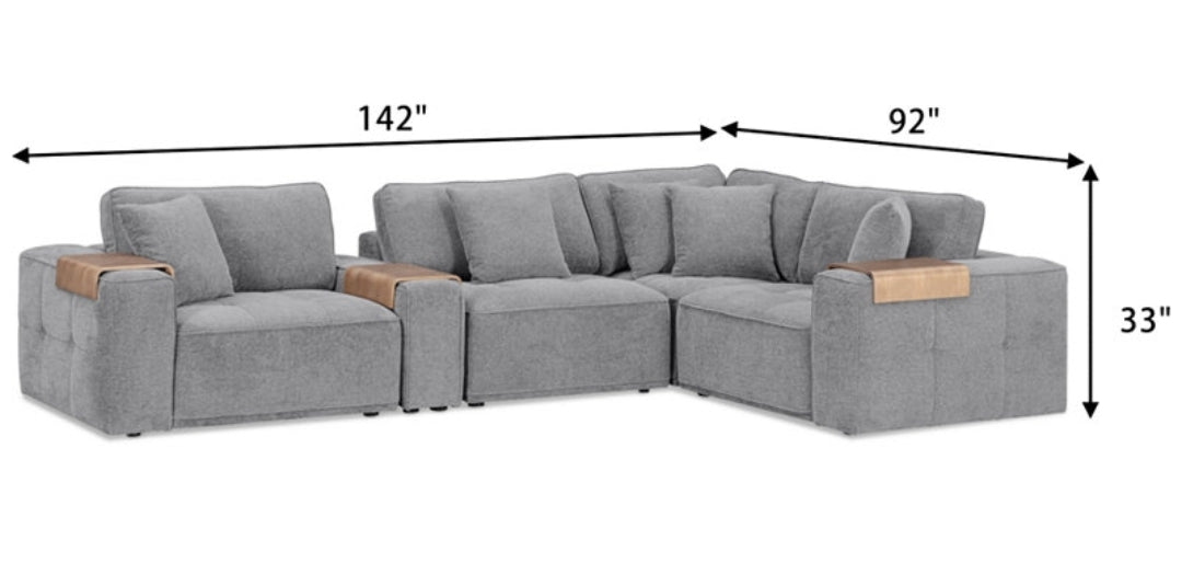Nycolle 5-Pc. Modular Fabric L-Shape Sectional with 1 Console (Mineral)