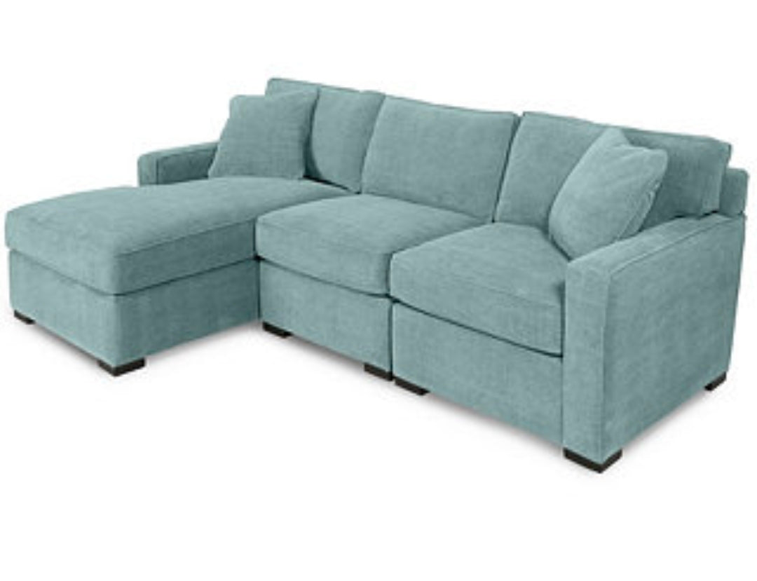 Radley 3-Pc. Fabric Chaise Sectional Sofa (Heavenly Robinsegg Blue)