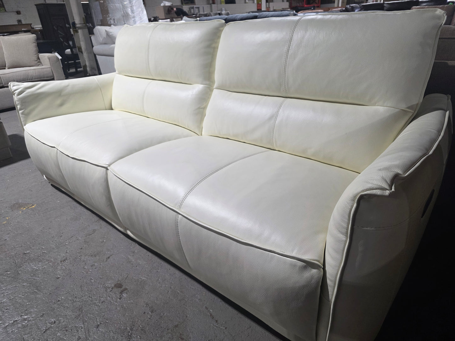 Polner 91" Leather Power Motion Sofa (Oyster White)