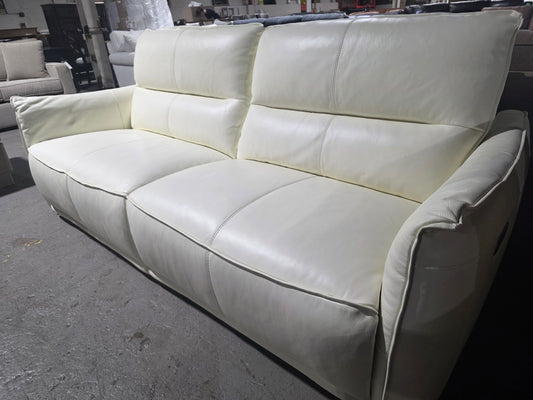 Polner 91" Leather Power Motion Sofa (Oyster White)