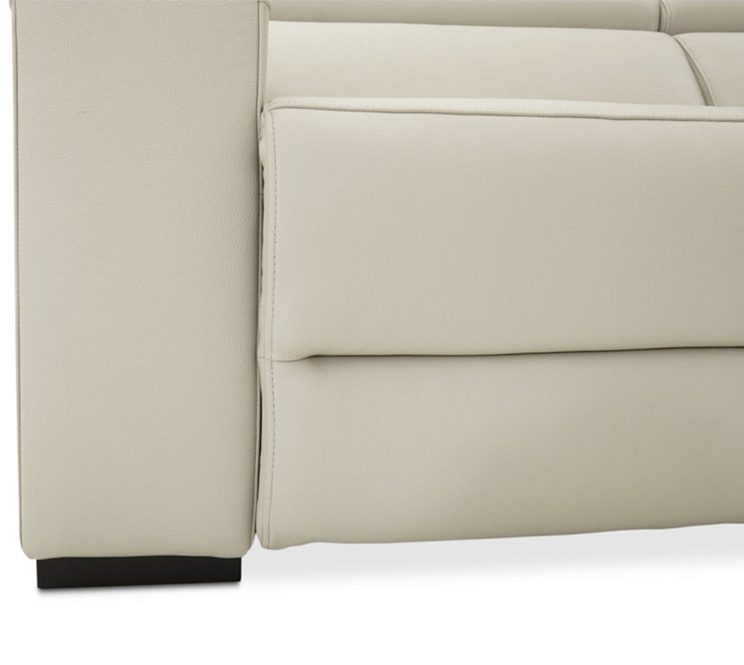 Nevio Leather Power Reclining Sectional Sofa with Articulating Headrests (Argento Stone Ivory)