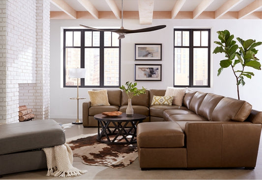 Radley 148" 5-Pc. Leather Wedge Modular Chaise Sectional (Light Tan)