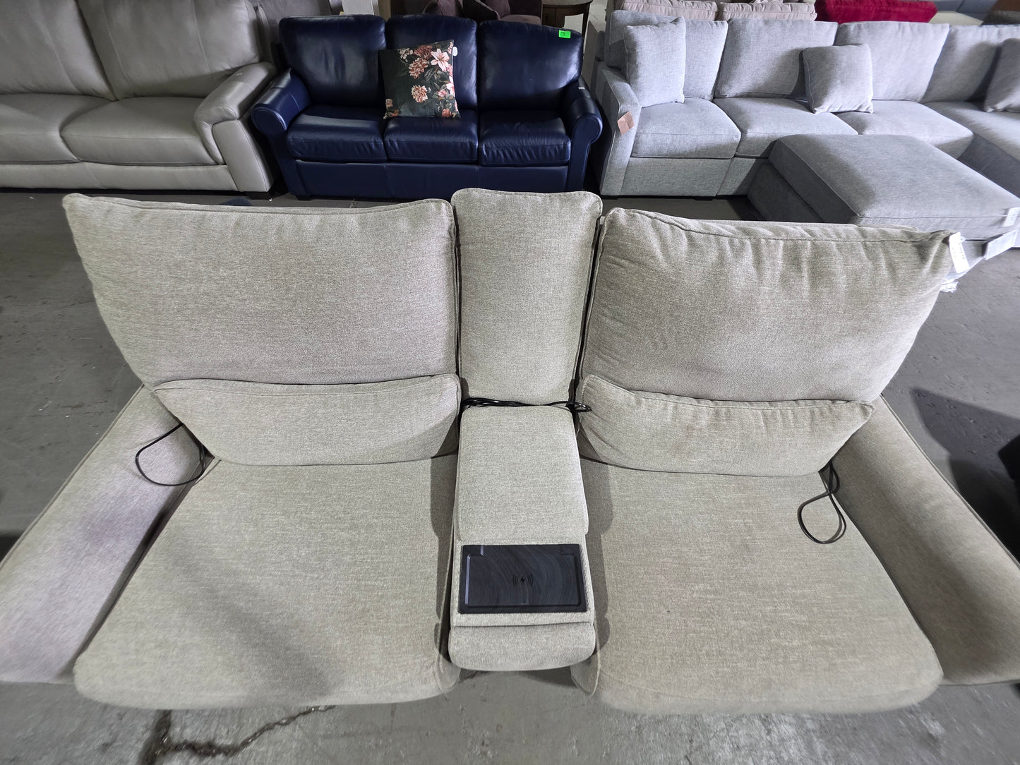 Olper 2-Pc. Fabric Zero Wall Sectional Power Motion Sofa w/ console