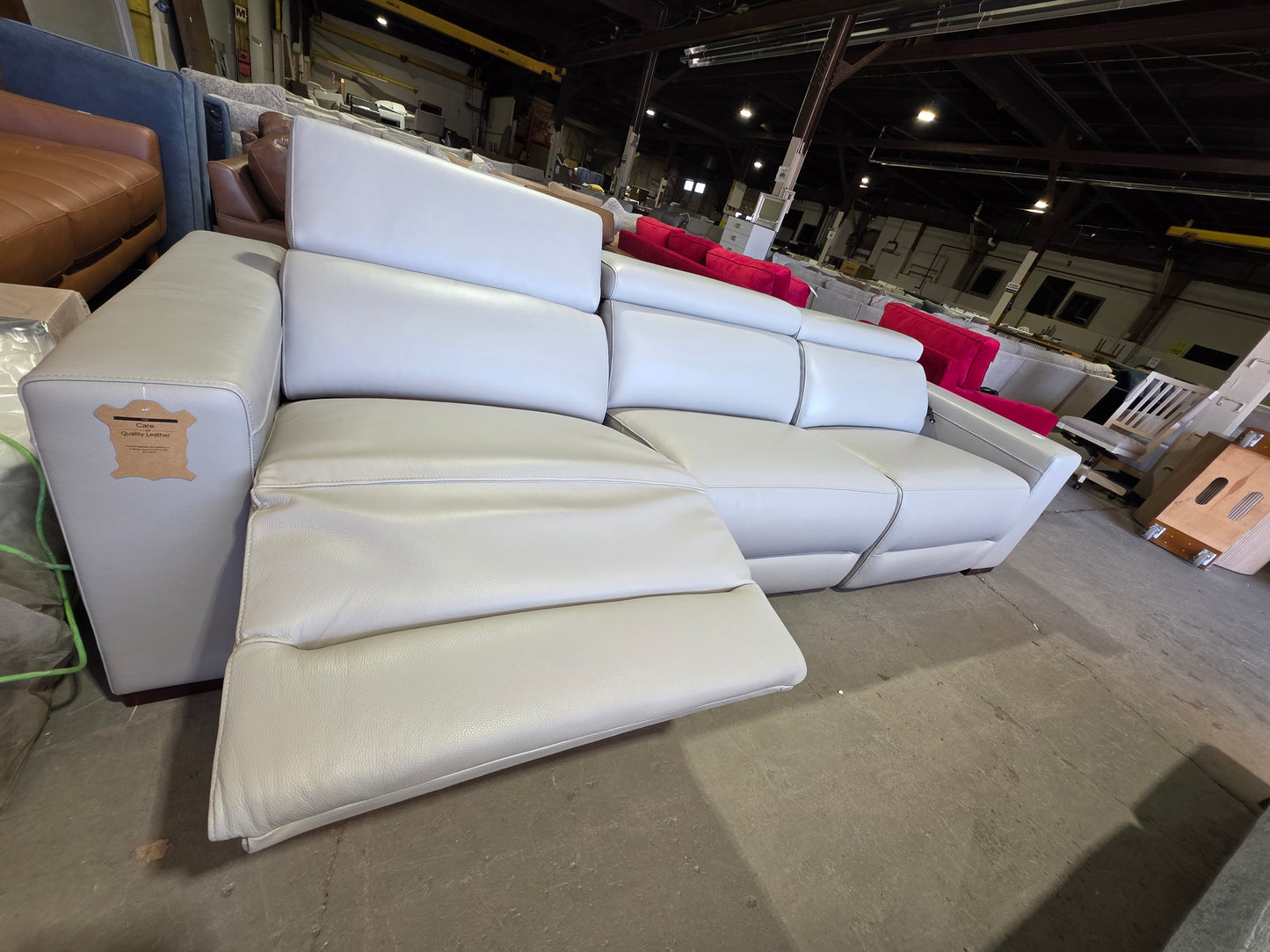 Nevio 116" 3-pc Leather Sectional Sofa, 2 Power Recliners and Articulating Headrests (Ash Grey)