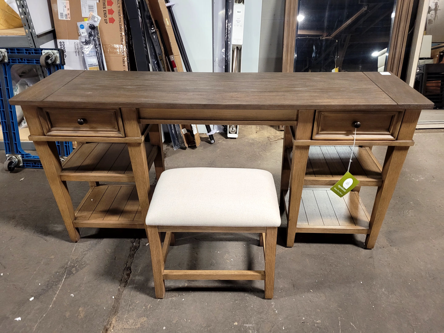 Dawnwood 60" Wood Sofa Writing Table with Stool (Wheat)