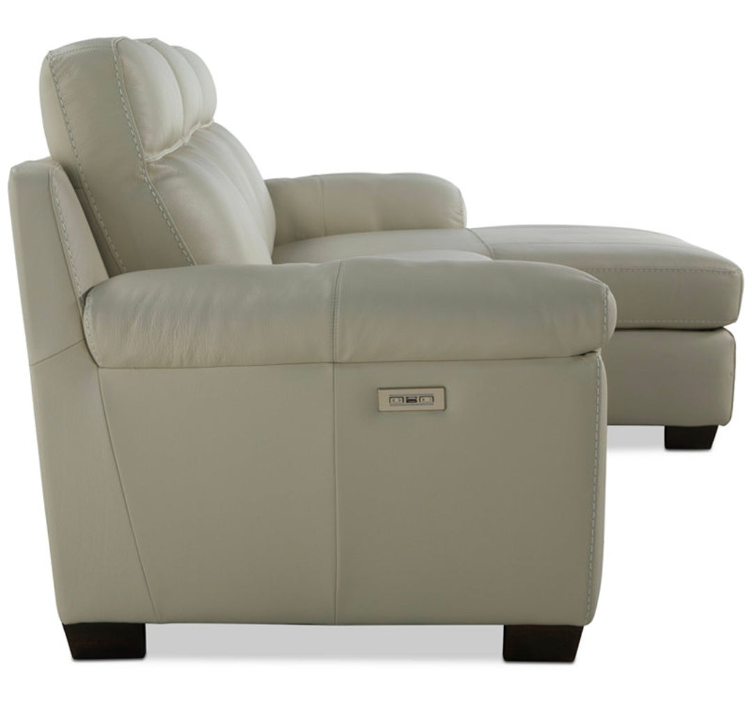 Julius I1 3-Pc. Leather Chaise Sectional with 1 Power Recliner (Sea Shell)