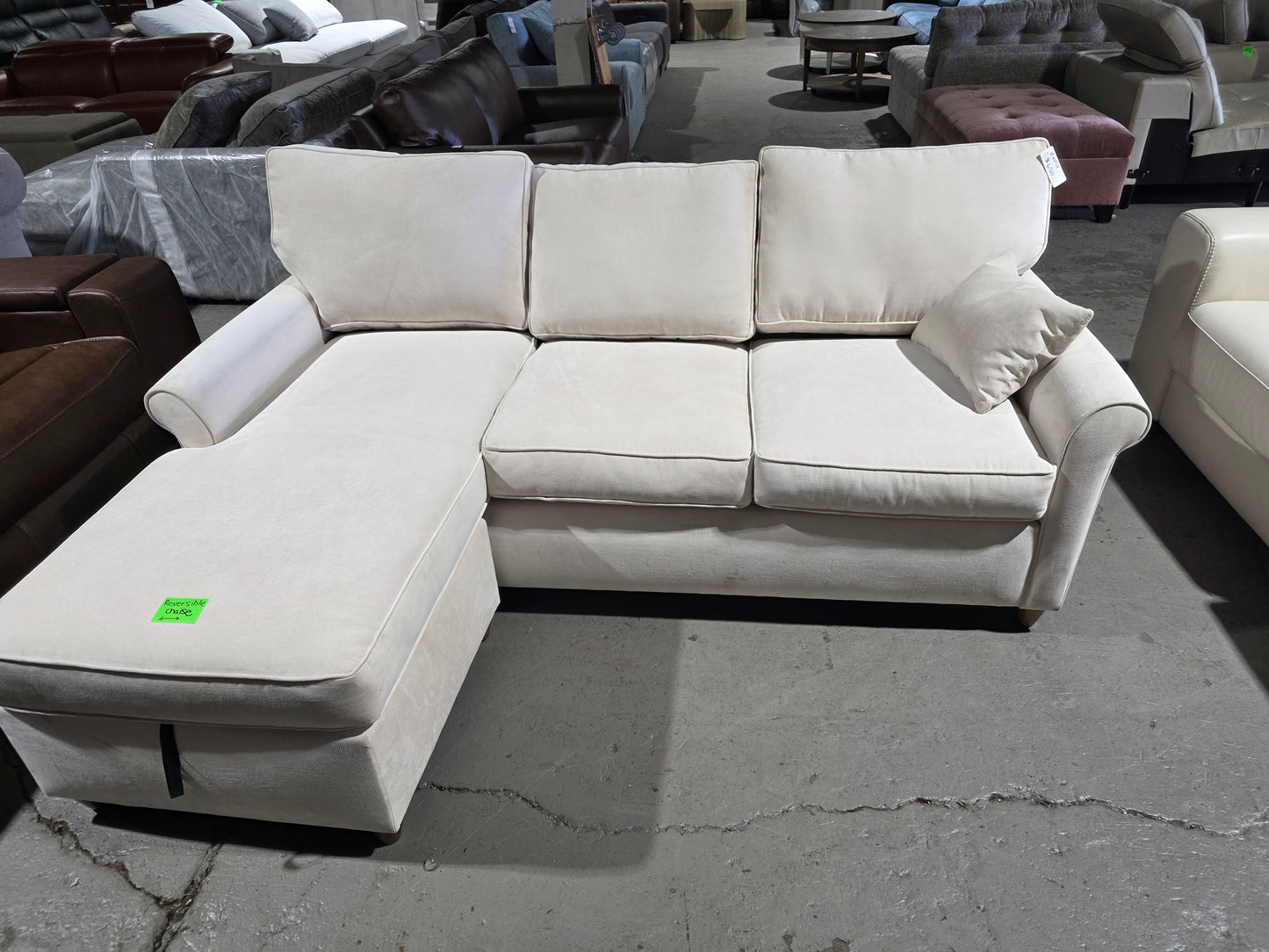 Lidia 82" Fabric 2-Pc. Reversible Chaise Sectional Sofa w/ Storage Ottoman-Gypsy Creme