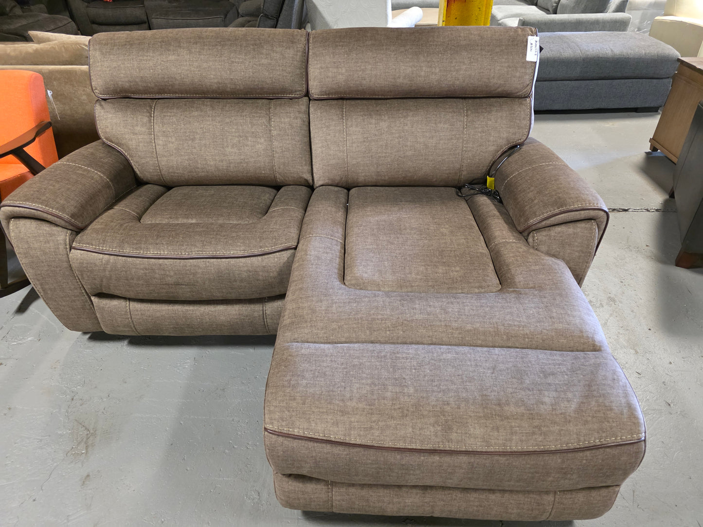 Hutchenson 2-Pc. Fabric Power Recliner Sofa w/Chaise (Chocolate Brown)
