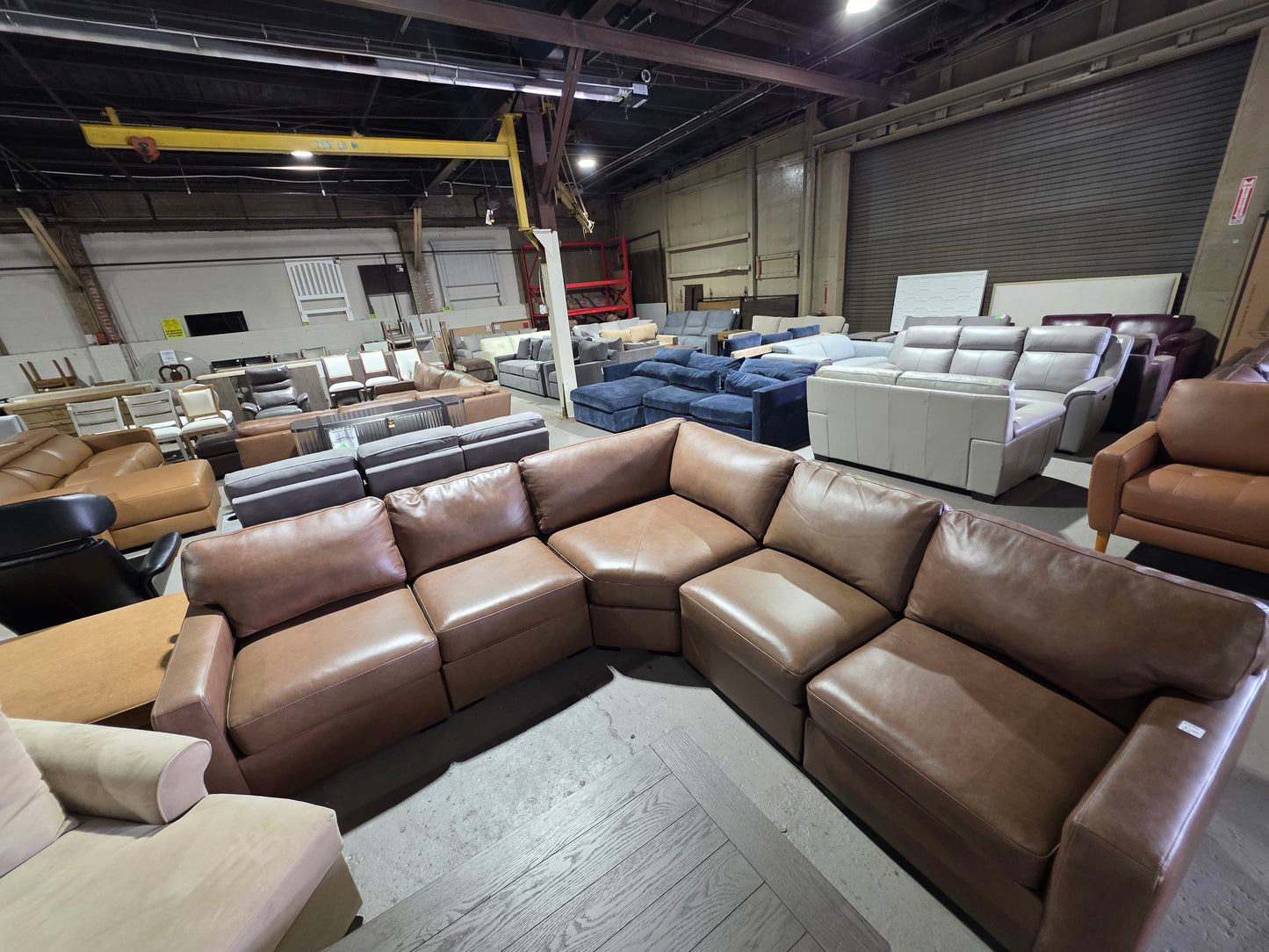 Radley 113" 5-Pc. Leather Wedge L Shape Modular Sectional (Light Tan)
