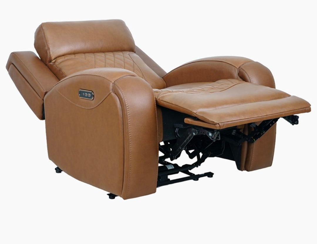 Niccy Leather 41.75" Power Motion Lay Flat Recliner (Brown)